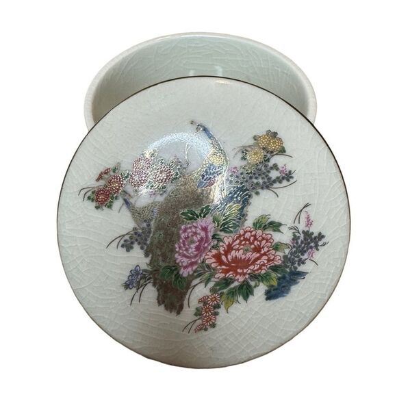 Vintage Made in Japan Floral Peacock Trinket Box - Picture 2 of 8